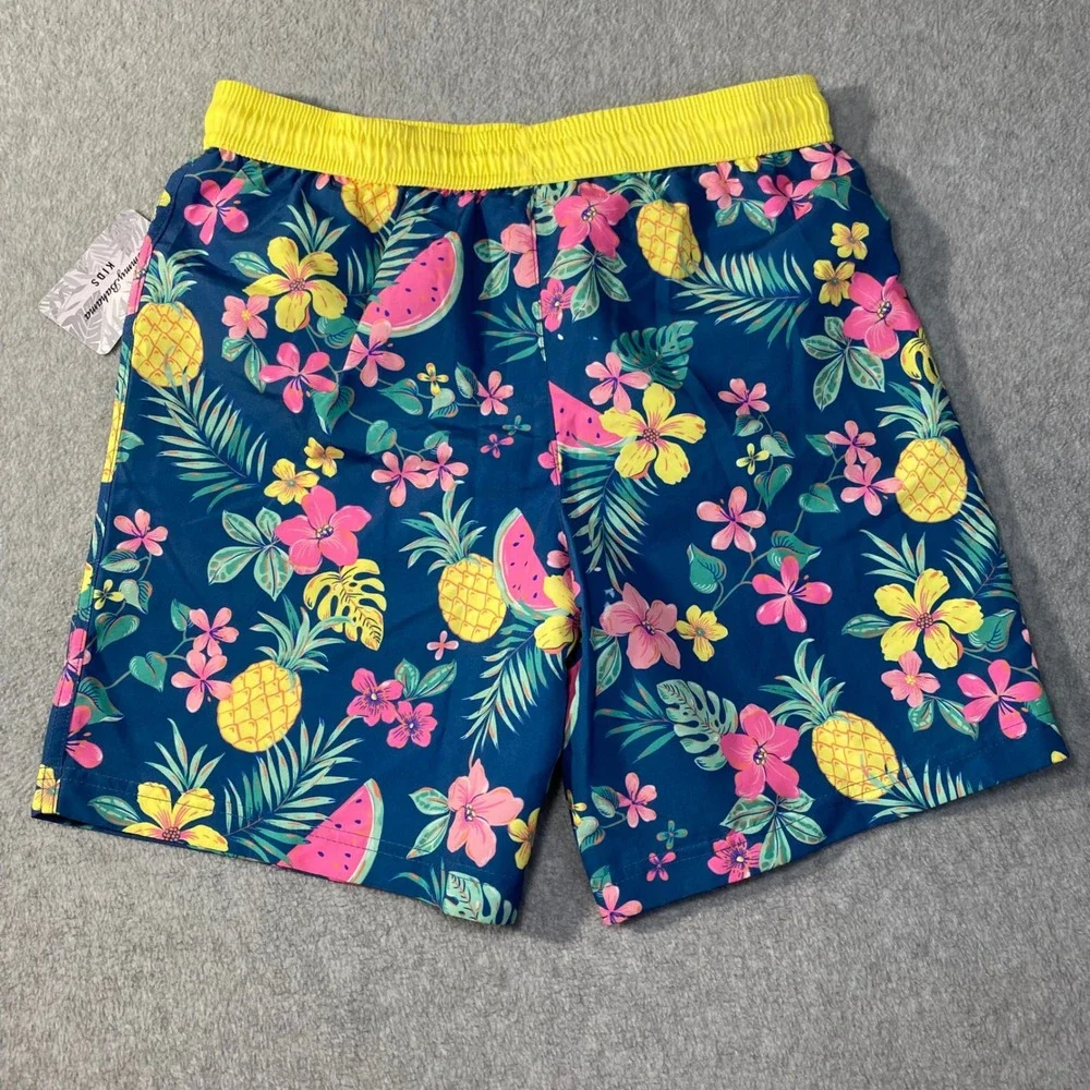 Tommy Bahama Swim Trunks Kids XL 14 Blue‎ Tropical Pineapple Watermelon Summer